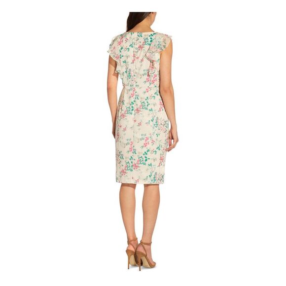 ADRIANNA PAPELL Womens Ivory Lined Sleeveless V Neck Knee Length Sheath Dress 0 - Picture 2 of 4